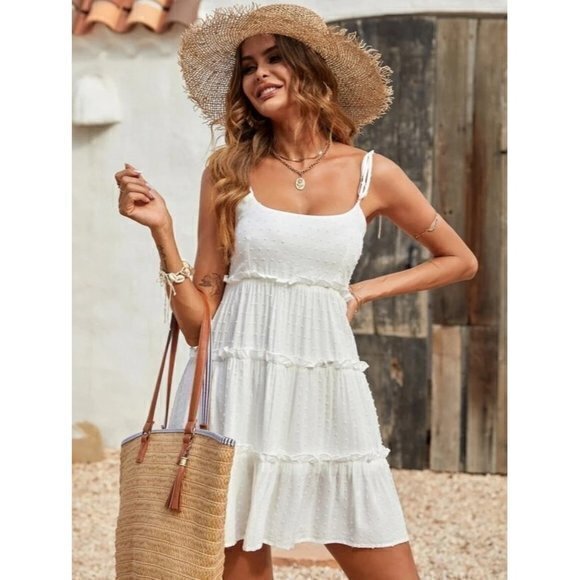 Cupshe Boho Swiss Dot‎ Frill Trim Spaghetti Strap Cami Dress Size M - Picture 1 of 12